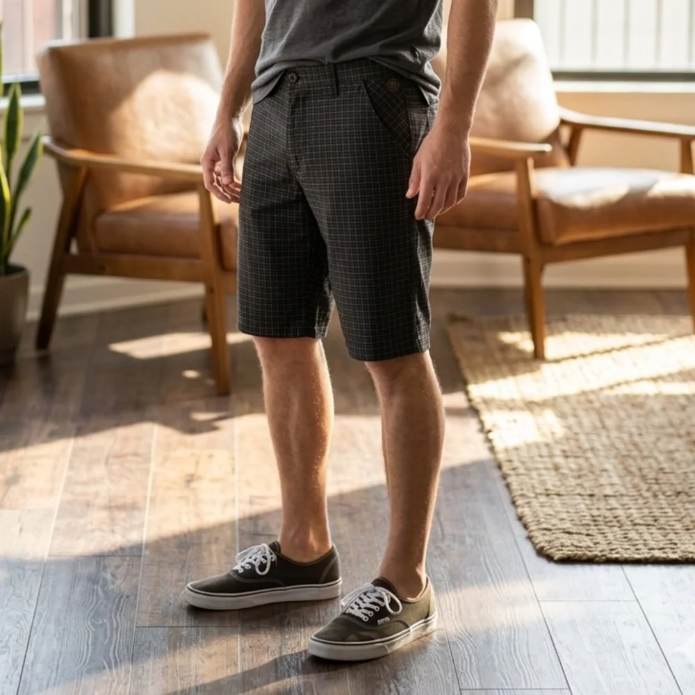 Element‎ Square Plaid Black Casual Board Shorts Skater Surf Beach Classic Retro